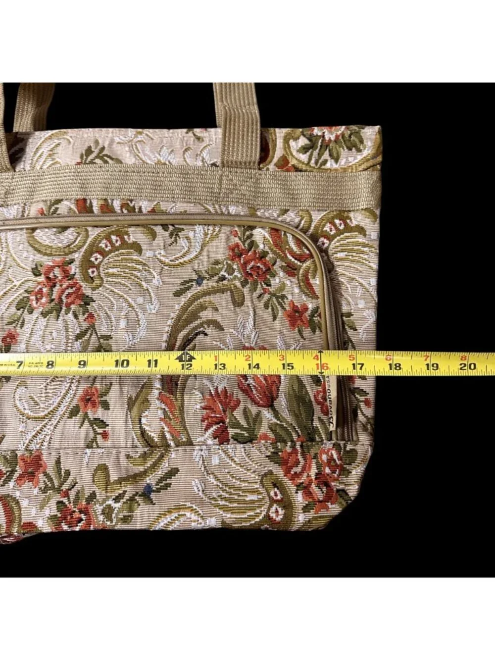 Vintage Floral Tapestry Tote Bag Orange Beige Rose Flowers Travel Bovano USA